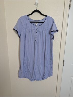 Aria Collection Nightgown All Cotton Pullover Knee Blue Black dots Plus Size XL